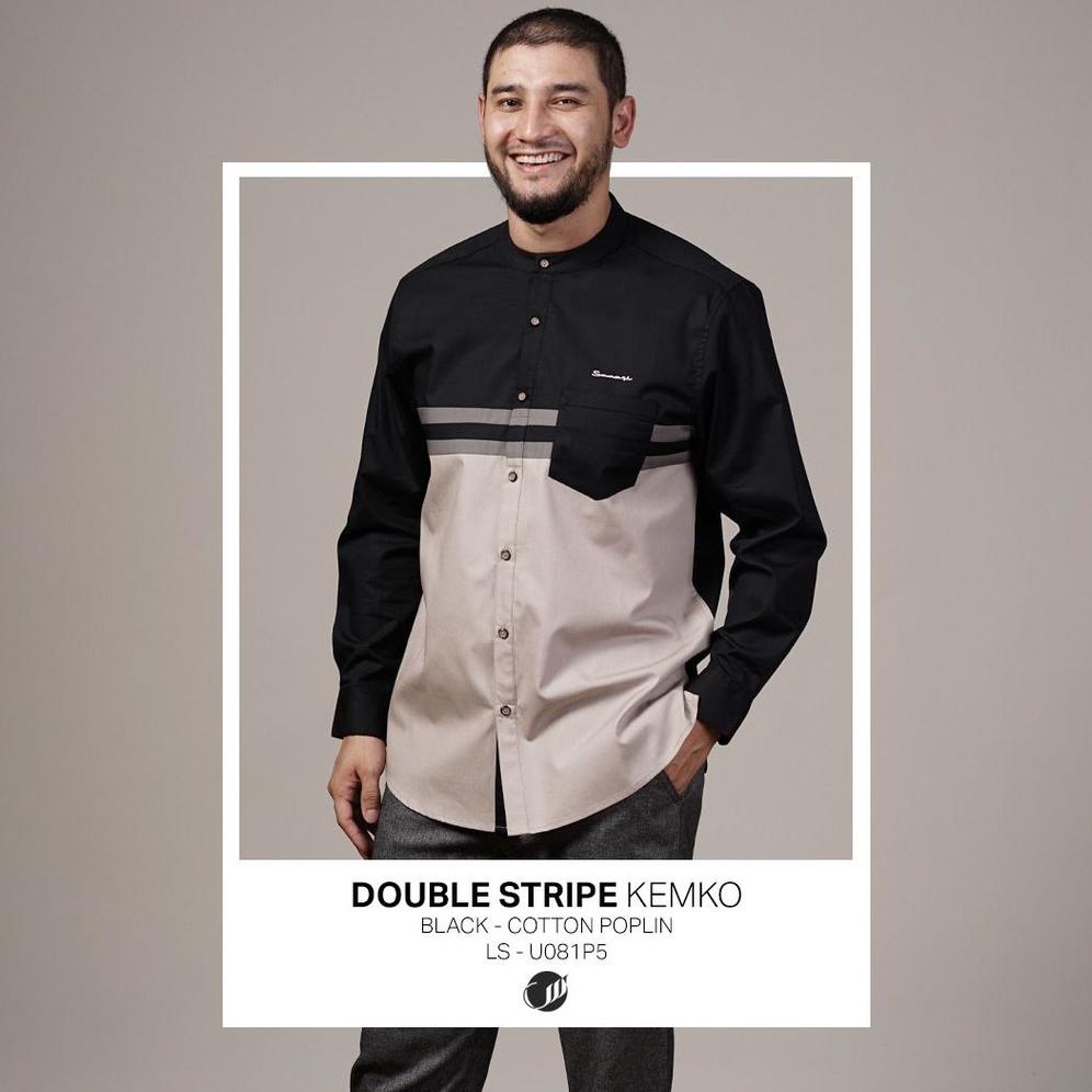 Samase Kemko Doble Stripe U081P Baju Kemeja Koko Pakaian Muslim Pria Dewasa Lengan Panjang Samase Cl
