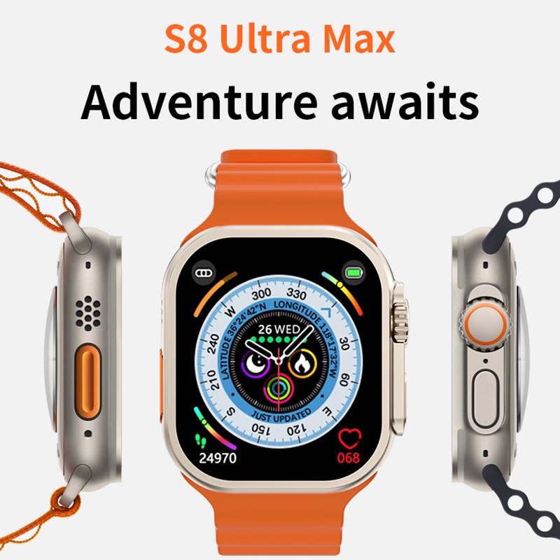 GARANSI❤️IWO S8Ultra Max Smart Watch with NFC 2.08 inches Square Screen Bluetooth Call IP67 Waterproof Long Standby Watches Heart Rate Monitor Fitness Tracker