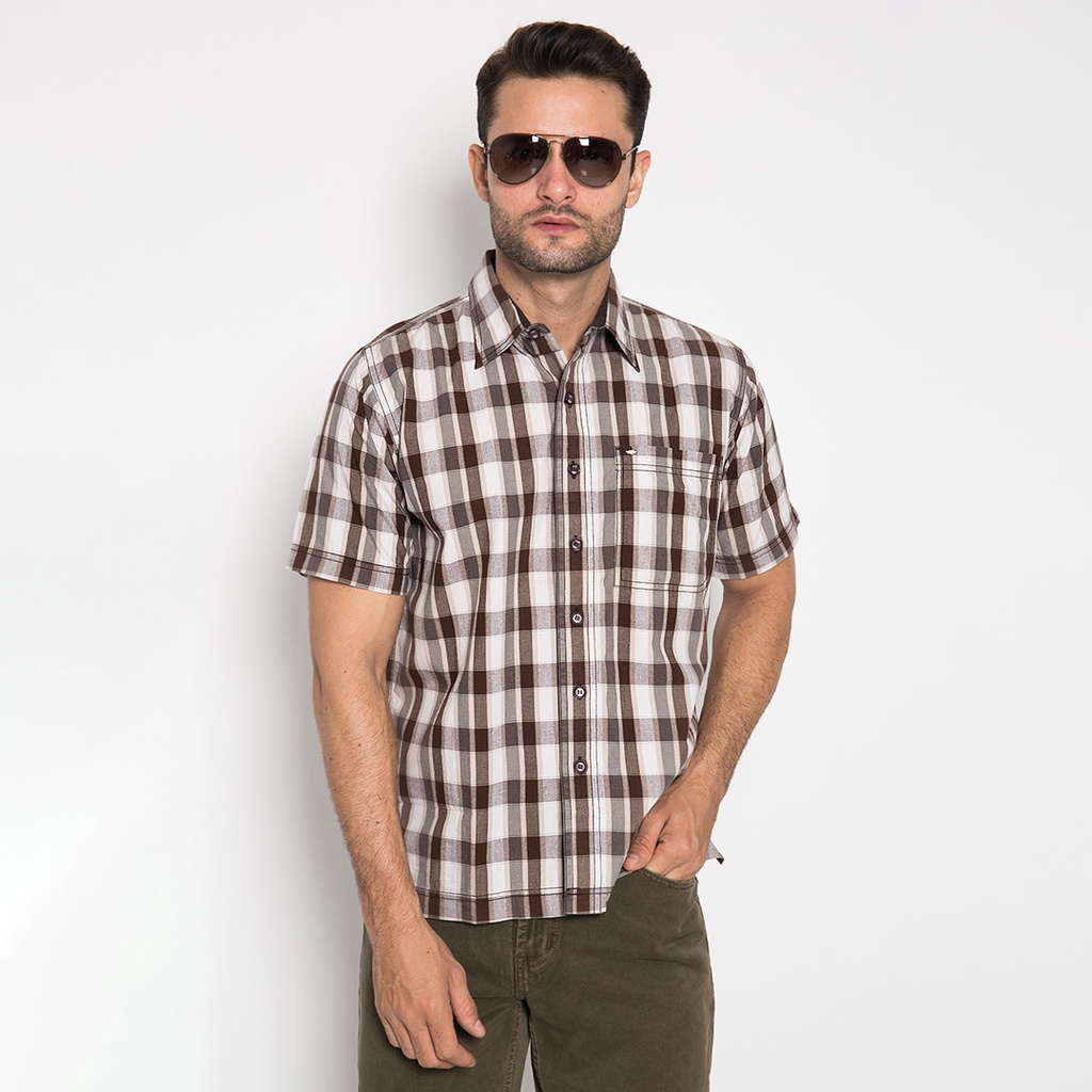 LGS - Kemeja Casual Pria Lengan Pendek Motif Kotak-Kotak Warna Coklat - CSH.280.W11K.825.C
