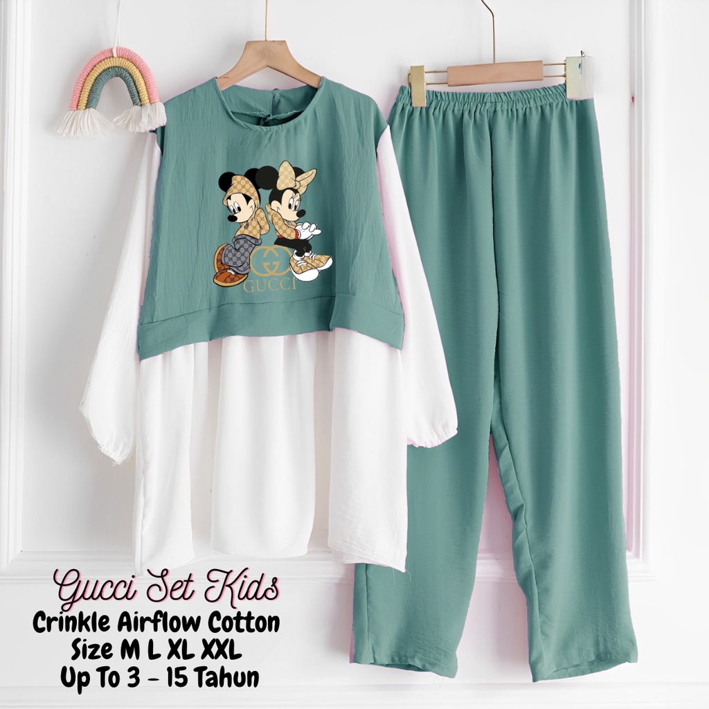 Gucci Set Kids Setelan Baju &amp; Celana Anak ( 3 4 5 6 7 8 9 10 11 12 13 14 15 Tahun ) Setelan Anak Motif Sablon Digital Crinkle Airflow Amala Set Teen Kids / Morlin Set Kids By Amelia Kids / ONE SET KEKINIAN VIRAL ANAK TANGGUNG