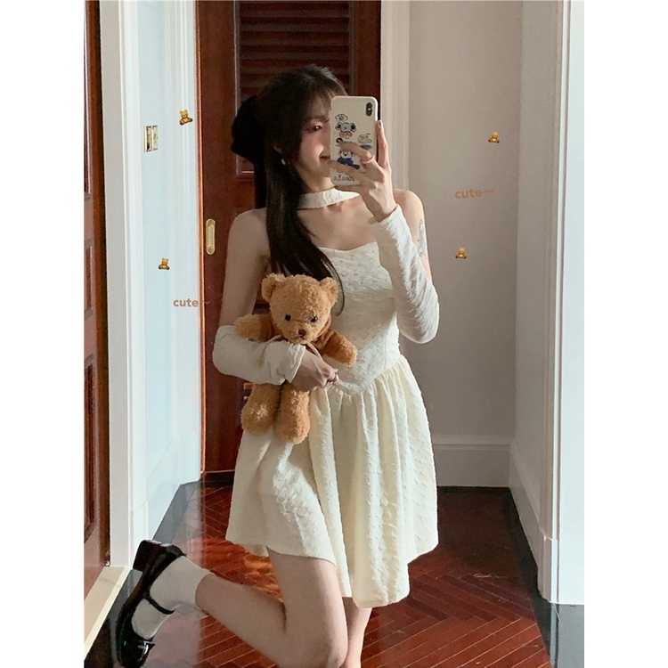 Red Keinginan Murni Angin Halter Leher Tube Top Rok Wanita Musim Panas Gadis Pinggang Lengan Lengan Gaun Seksi Slim Putih rok A-line