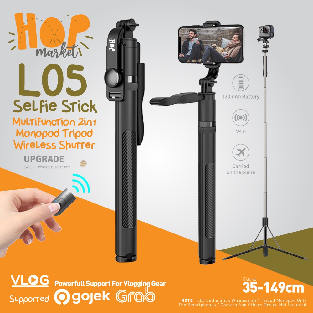 Jual Selfie Stick L05 Aluminium Tripod HP Tongsis Multifungsi Bluetooth