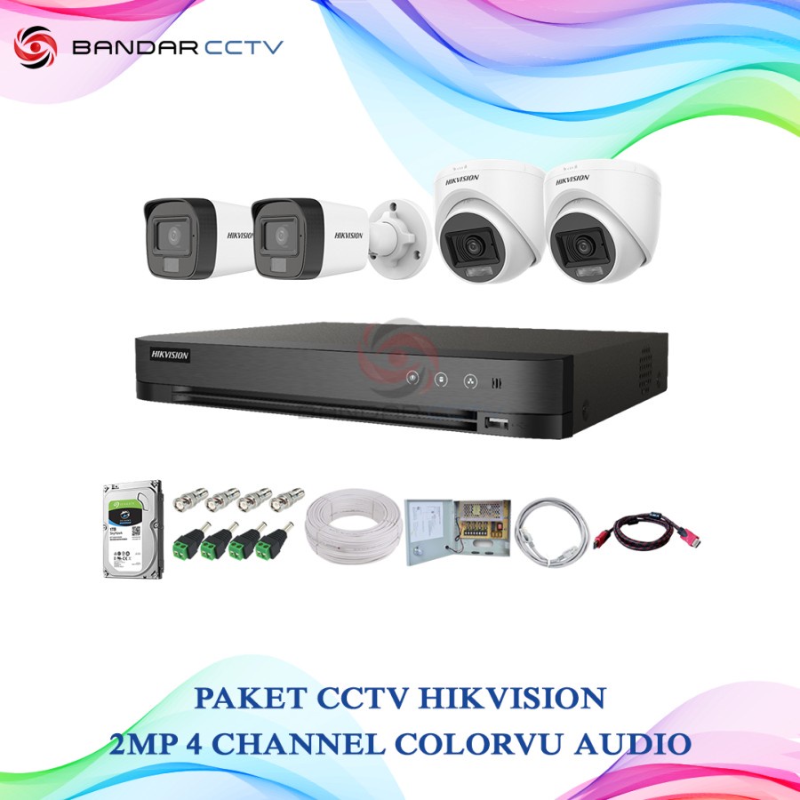 Paket CCTV Hikvision 2MP 4 Channel Colorvu Audio