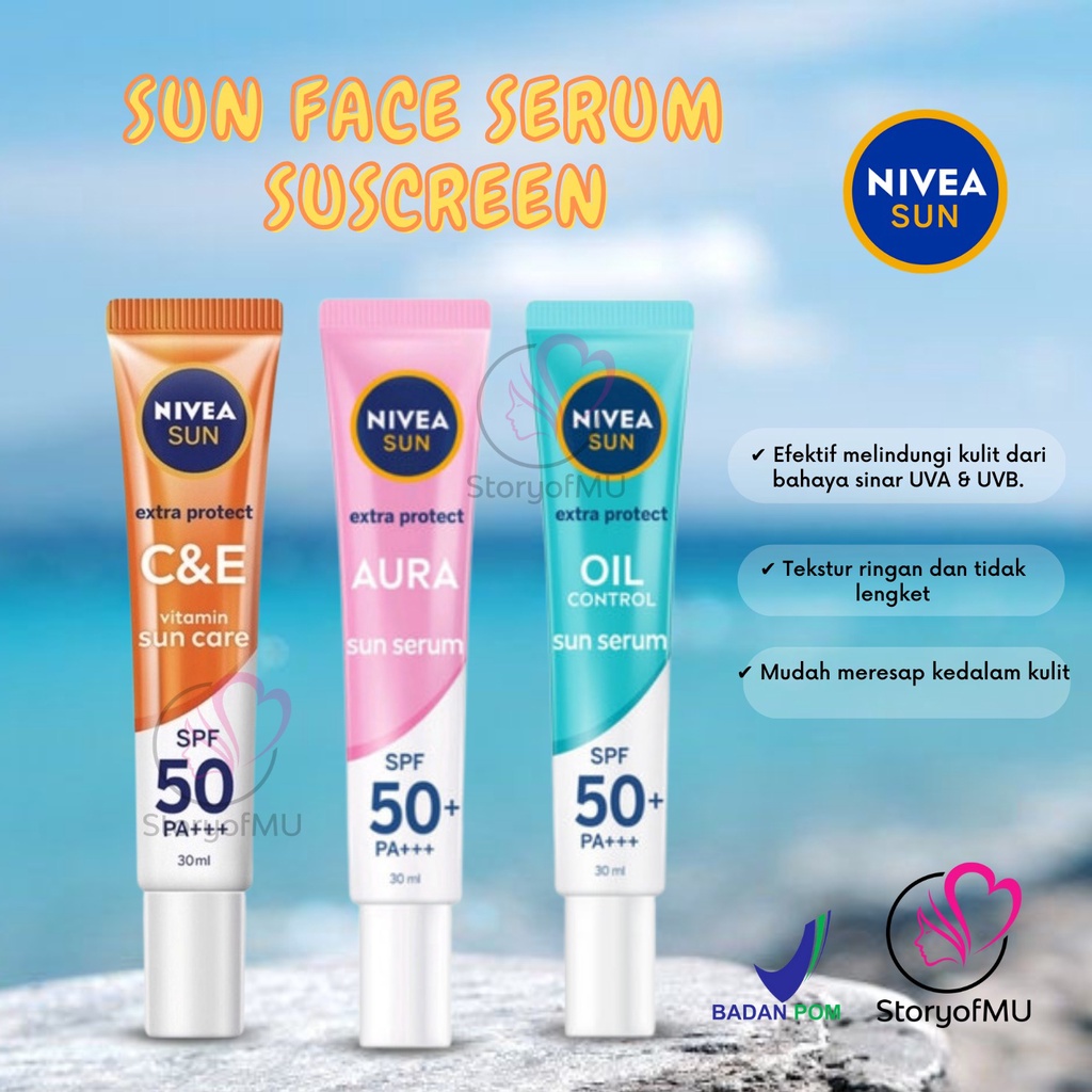 [BPOM] NIVEA Sun Face Serum Instant Aura SPF50+ / Protect & White Oil Control Gel Cream 30ml / Extra