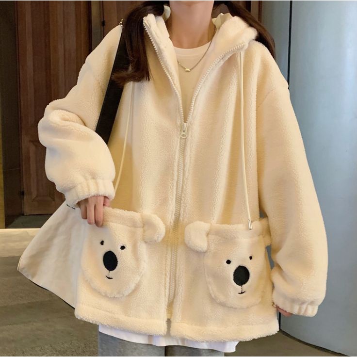 SWEATER JACKET KOALA HOODIE ZIP ATASAN WANITA ALA KOREAN FASHION KASUAL STYLE