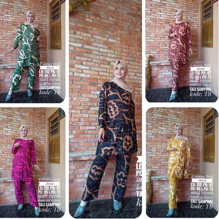 [ART. 1450 one set tunik motif daun | setlan panjang muslim rayon
