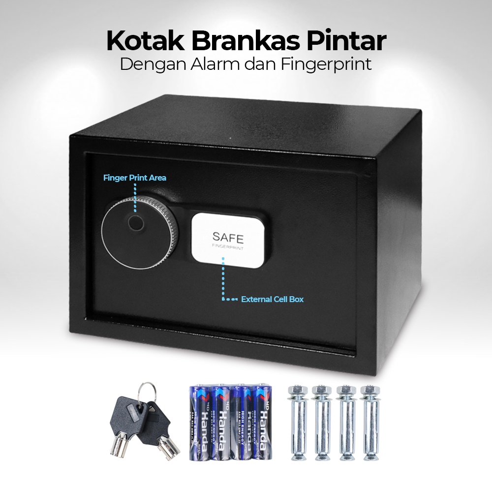 Kotak Brankas Pintar Safety Box Alarm Fingerprint - SS-H10 - Black