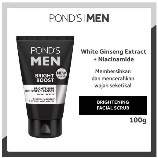 Ponds Men Bright Boost Brightening Cleanser Facial Scrub 100G - Sabun Cuci Muka with Niacinamide