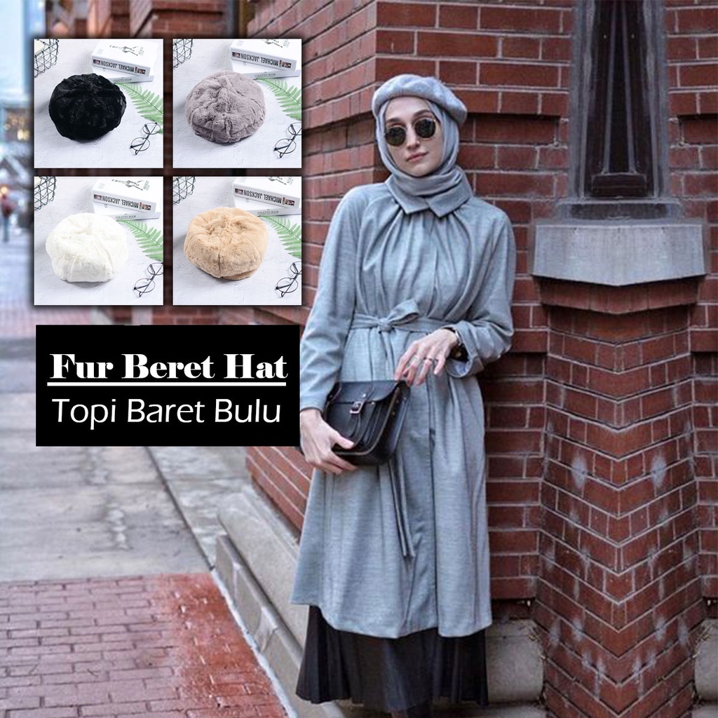 Topi Wanita Fashion Baret Hat Korea Topi Aesthetic Bahan Bulu Fur Lembut Dan Tebal