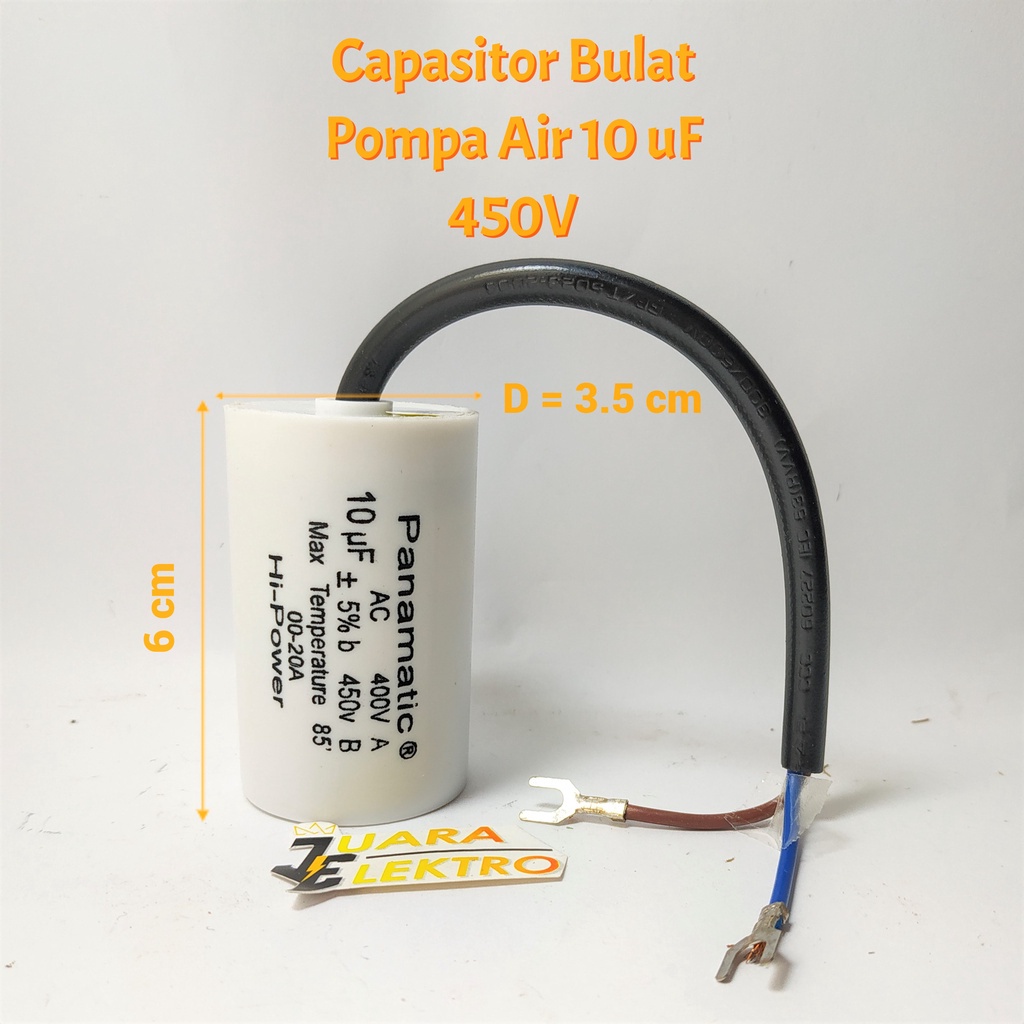 Capasitor Bulat Pompa Air 10 uF 450V | Kapasitor Pompa Air Bulat 10uF/450V | Kapasitor Kabel Bulat Panamatic