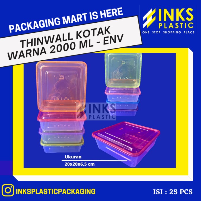 Terlaris Thinwall 2000 Ml Warna Kotak Square Envi (25 Pcs)