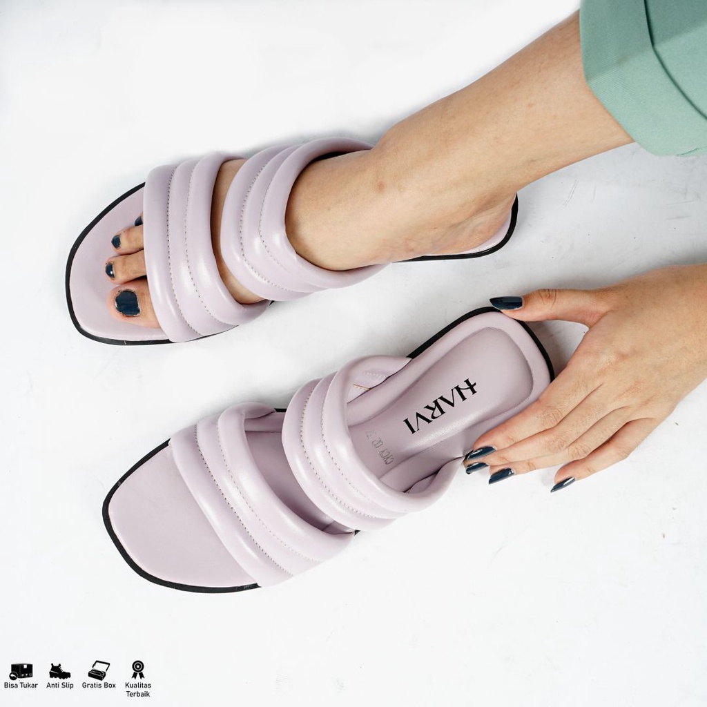 Sandal Wanita Flat Kekinian Harvi Nieva Light Blue Lilac