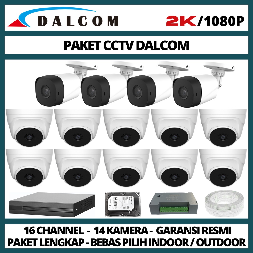 PAKET CCTV DALCOM 16 CHANNEL 14 CAMERA 2K 1080P KAMERA