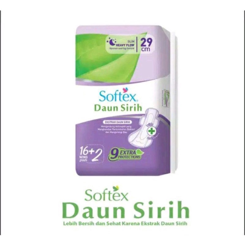 SOPTEX DAUN SIRIH WING PEMBALUT WANITA DAUN SIRIH 29CM ISI 16+2 PADS