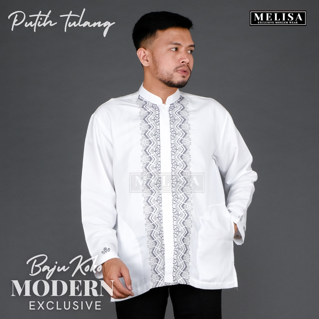 Baju Koko Pria Lengan Panjang Bahan Poli Katun Warna Putih Tulang Size M L XL XXL XXXL XXXXL