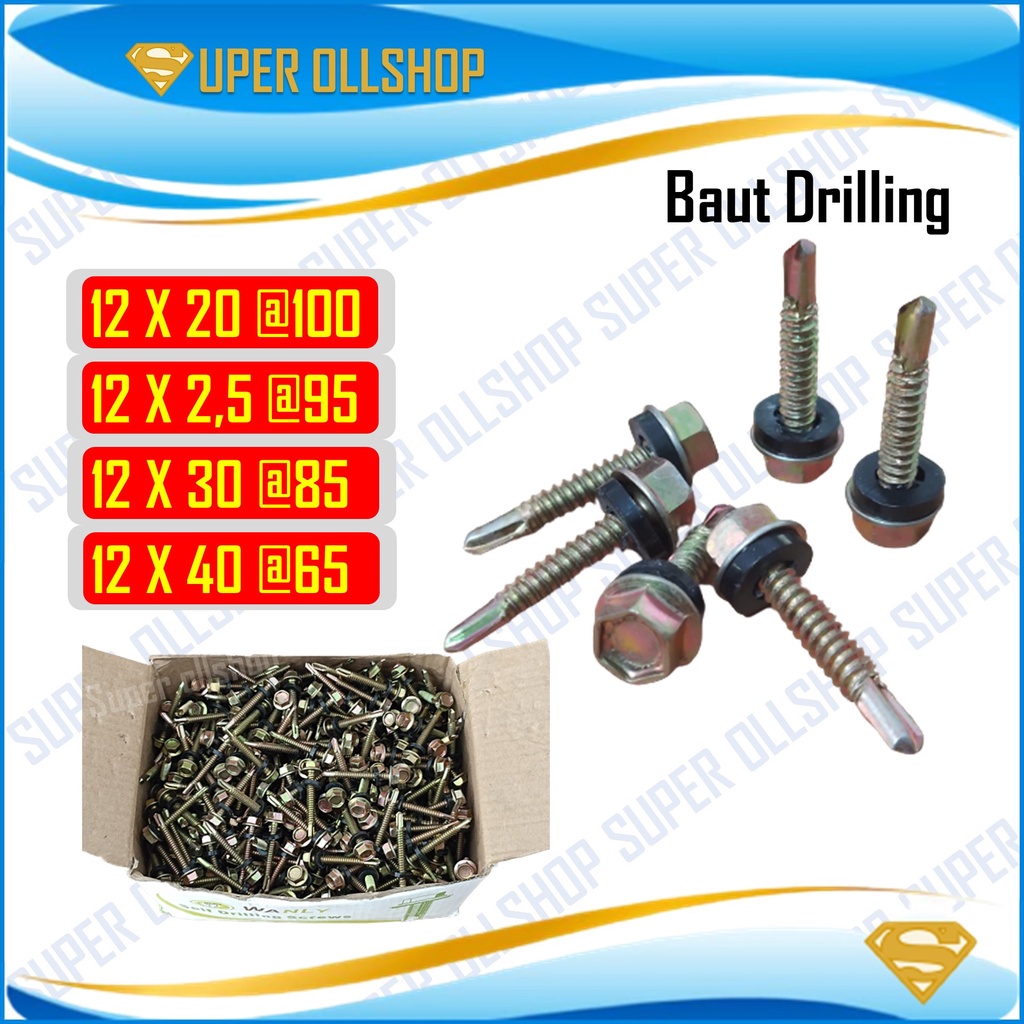 Sekrup Roofing Kuning 12X20 2 Cm / Baut Baja Ringan Drilling 12X30 3 Cm / Baut Skrup Driling 12X25 2.5 Cm 12X40 4 Cm Murah