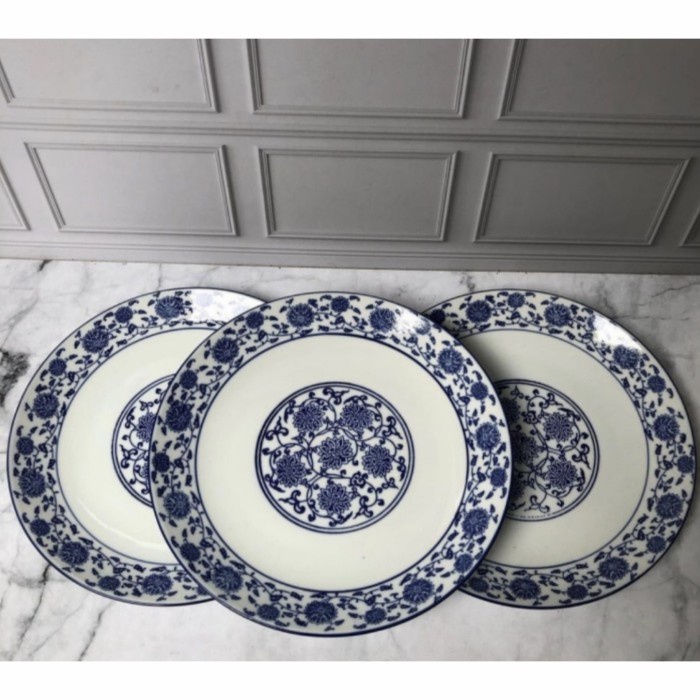 PIRING MAKAN KERAMIK BIRU PUTIH DIAMETER 23CM/ PIRING PAJANGAN BIRPUT