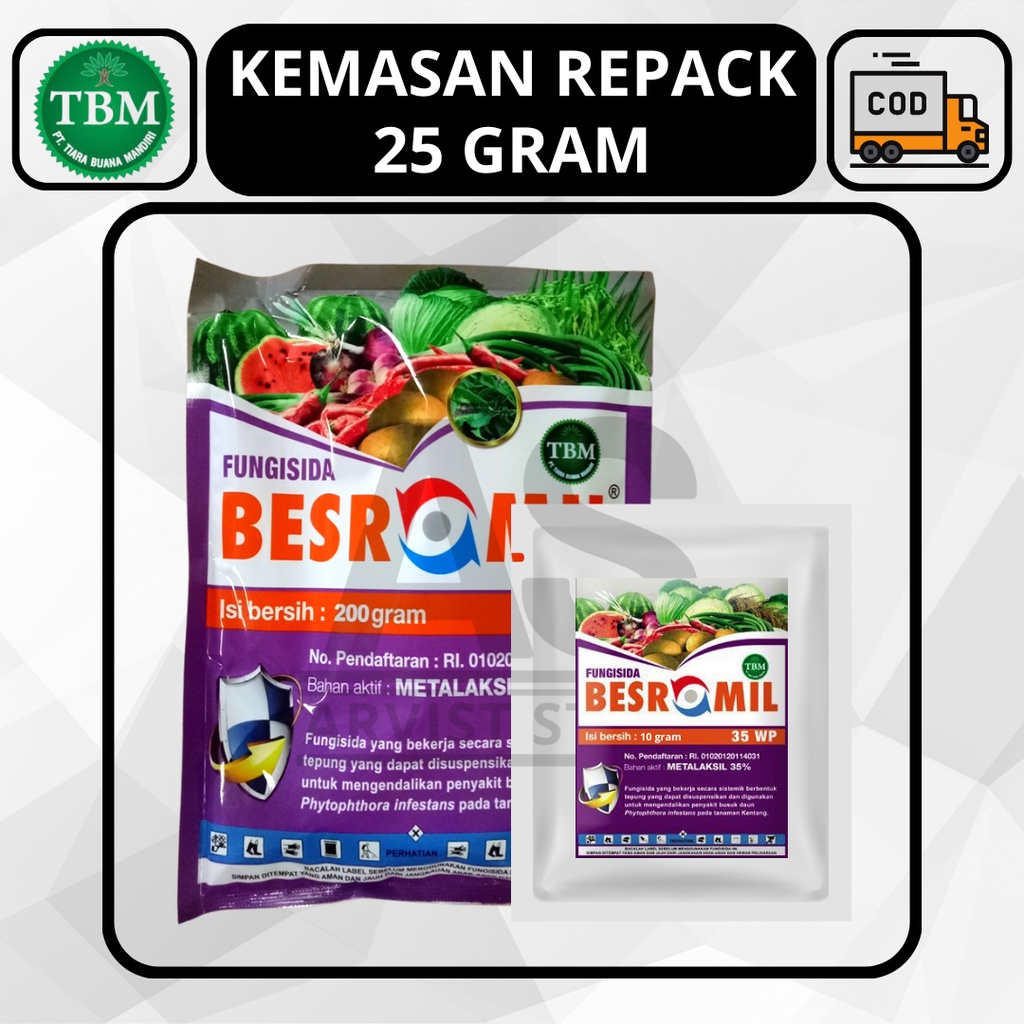 Fungisida BESROMIL 35 WP Bahan Aktif Metalaksil 35% Kemasan Repack 25 Gram Original