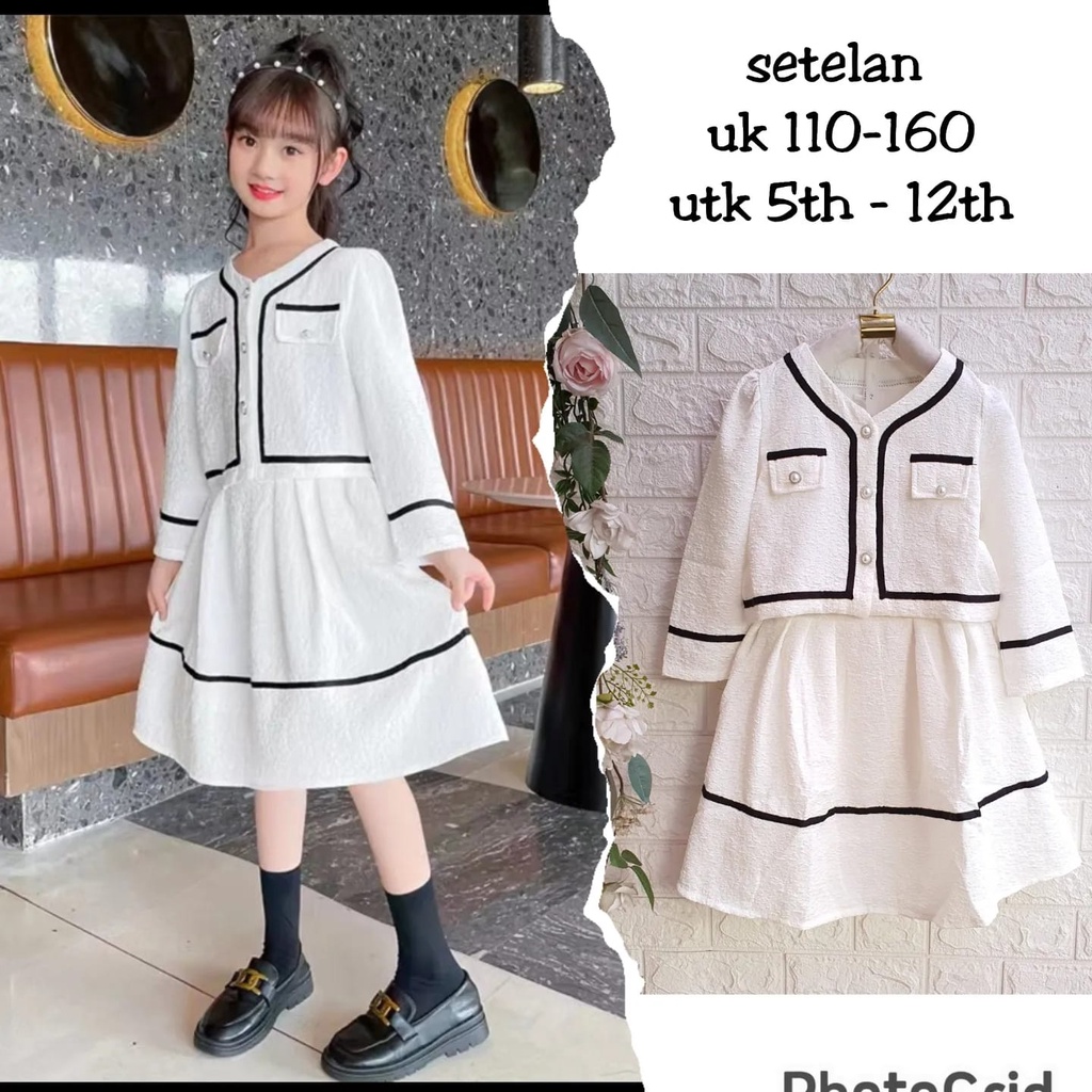Setelan Anak Kemeja Lengan Panjang + Dress Fashion ala Korea Import