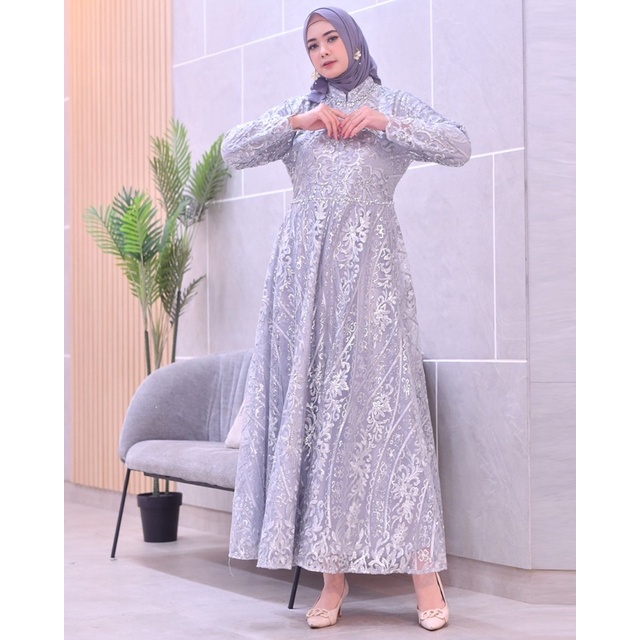 Permata Olshop / Kebaya Gamis Brukat Tulle Bordir Busui / Gamis Kebaya Kondangan / Kebaya Gamis Pesta Mewah / Gamis Modern