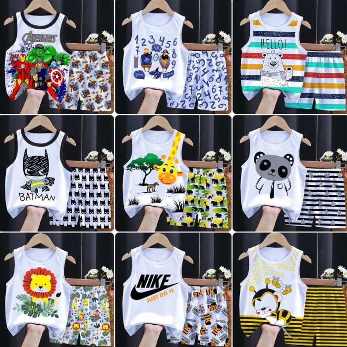 Valmelo Setelan Baju Bayi/Setelan Singlet Bayi/Baju Anak Laki