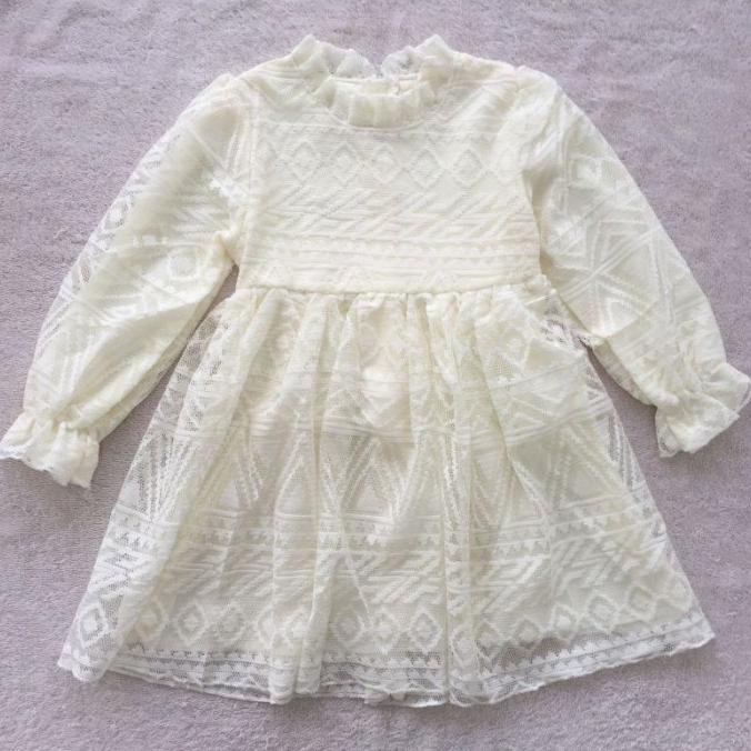 Dress brokat anak import oren putih lengan panjang 1-5th gaun brukat p