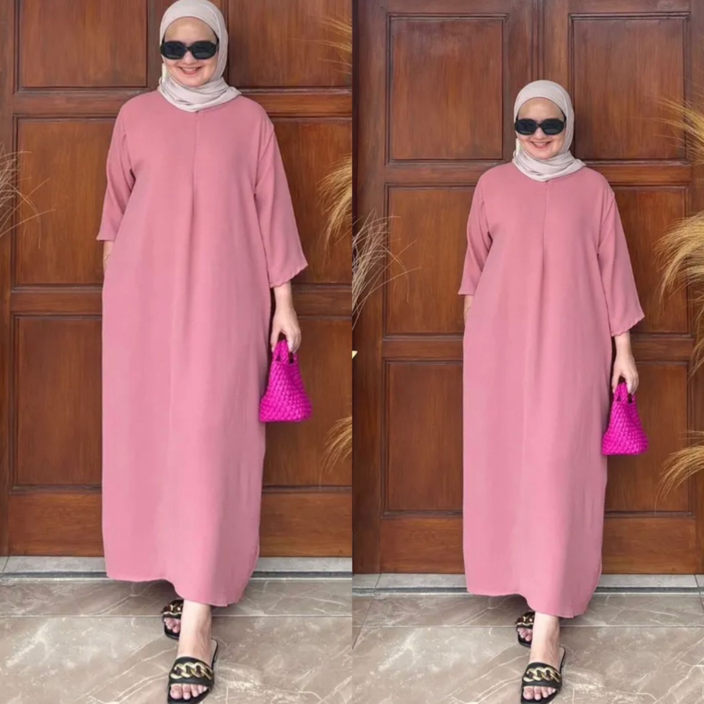 Lenora dress panjang gamis midi maxi wanita muslim airflow crincle DEODORA btcsolo