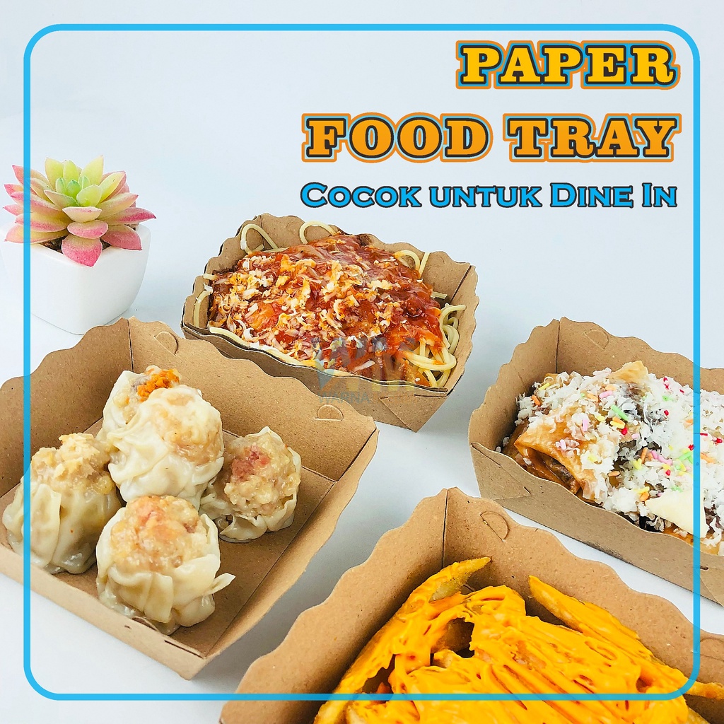 Paper Food Tray S 10x10x3,5 / Piring Nampan Kertas / Alas Tempat Makan / Tempat Makan Kentang Sosis Burger / Nampan Makanan Kertas / Tray Dimsum Paper Tray Soimay