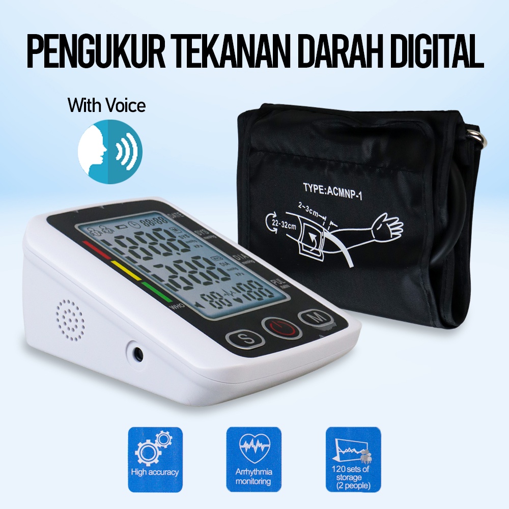 Pengukur Tekanan Darah Tensimeter Digital Sphygmomanometer Large LCD with Voice - BW-750 - White