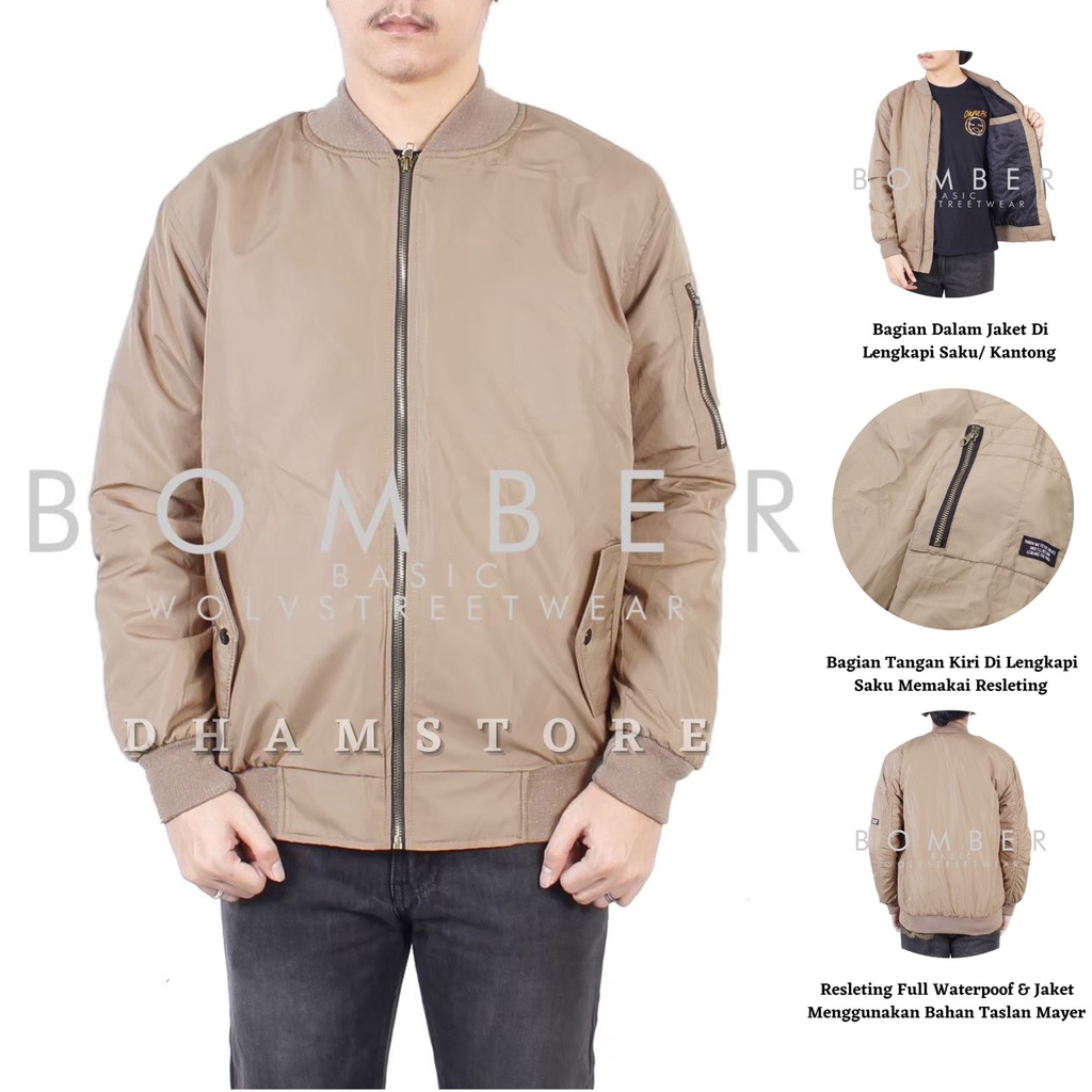 WOLV Jaket Bomber Polos Premium Jaket Parasut Jaket Outdoor Cream