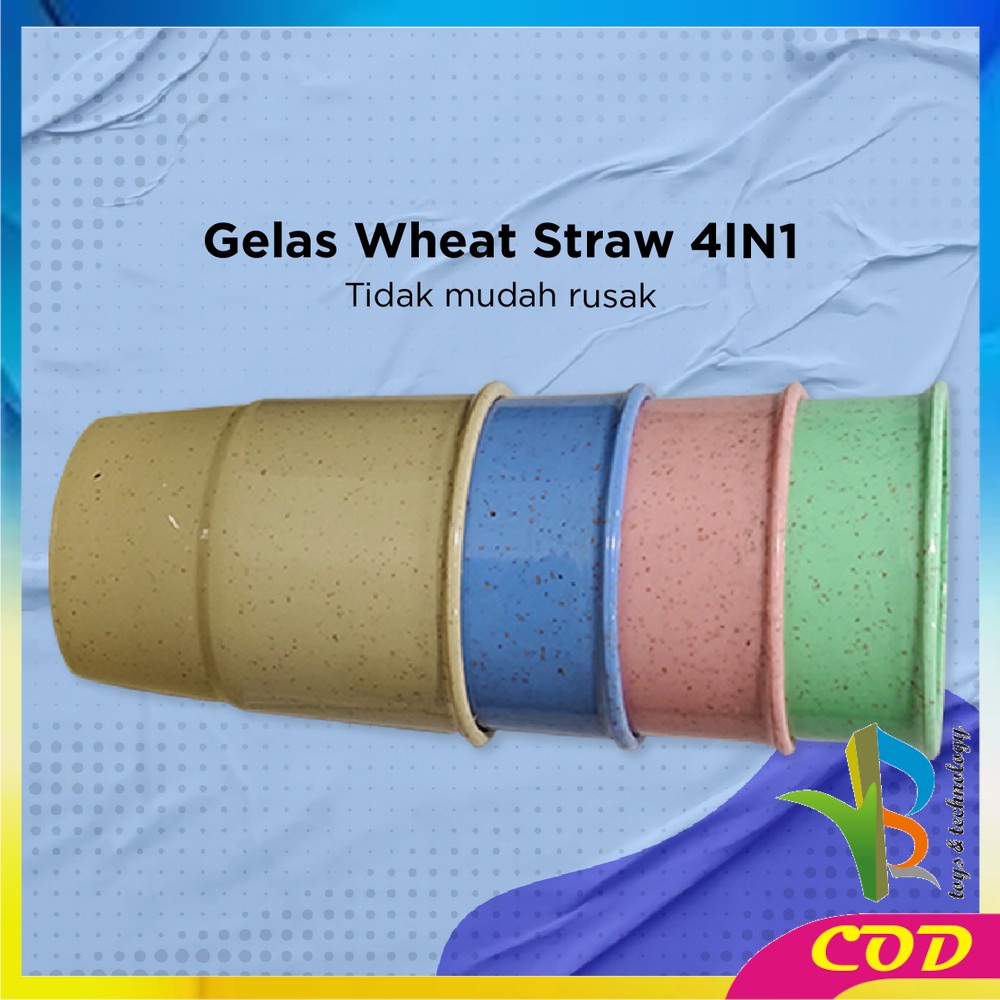 RB-C811 Gelas Wheat Straw 4IN1 / Gelas Cangkir Mug Plastik Jerami Gandum / Gelas Tanpa Gagang Serbaguna