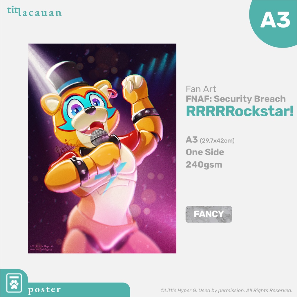 Poster Art Print A3 FNAF Glamrock Freddy Fazbear RRRRRockstar