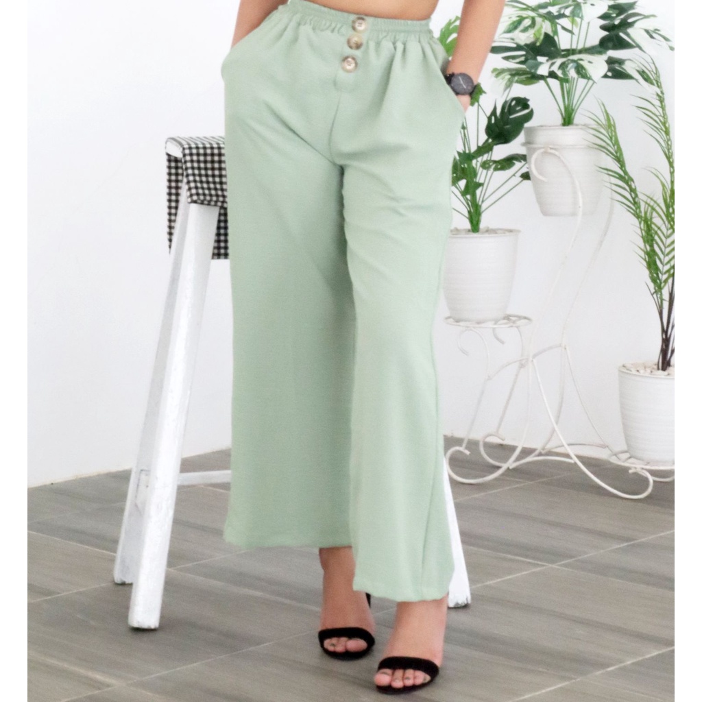 KULOT / Button Pants Wanita / DOBBY PANTS 2 KANCING CELANA KULOT WANITA / Celana Panjang Wanita Korean Style Loose High Waist