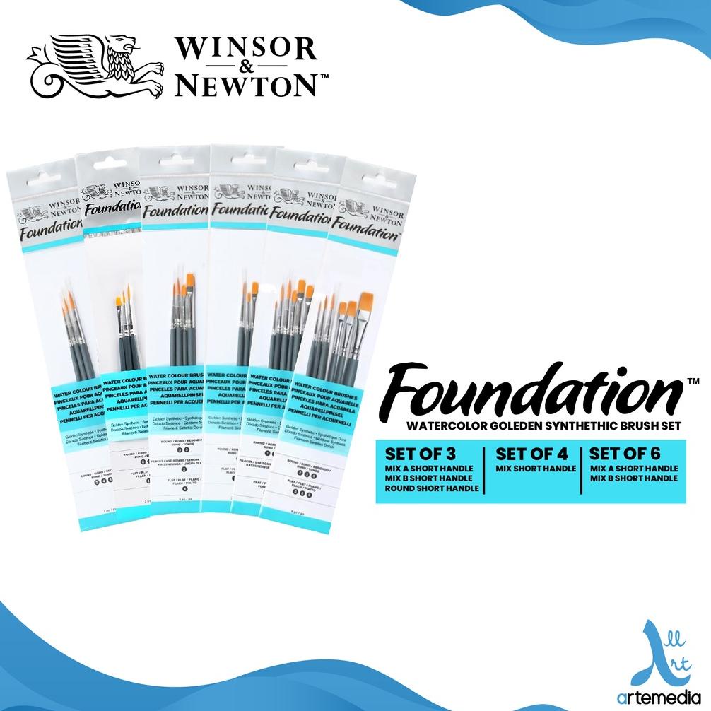 

Kuas Lukis Winsor & Newton Foundation Watercolor Brush Set Golden Synthetic Short Handle