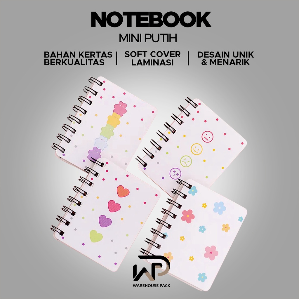 Notebook Mini Putih| Notebook Ring Warna Putih | Buku Tulis Ring | Mini Notebook Ring Warna Putih