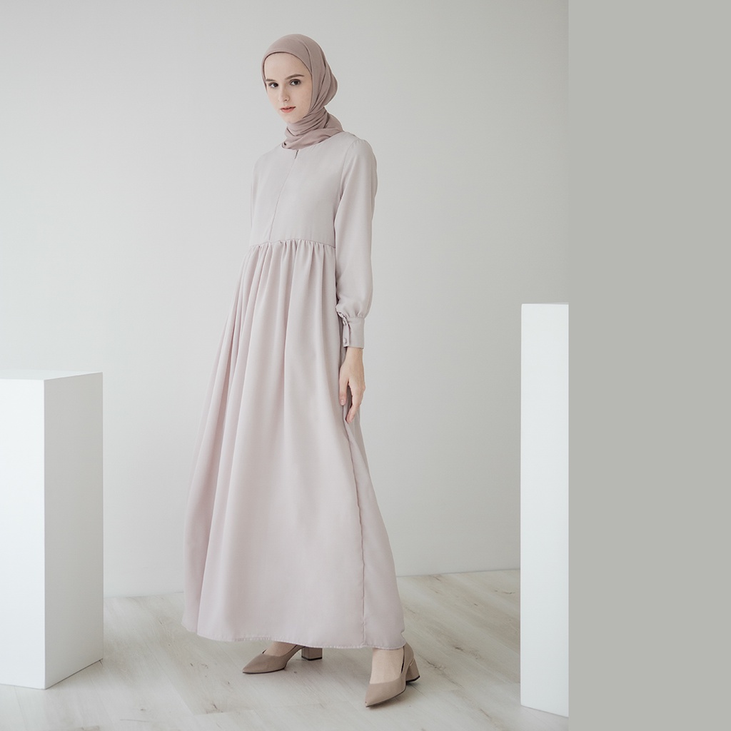 Basic Dress  by Aska Label - Gamis panjang hitam bermanset busui dan bumil friendly warna hitam, putih, hijau sage, abu muda, pink muda