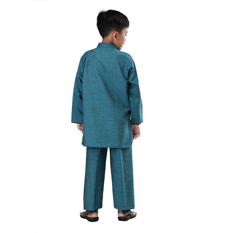 Baju Muslim Setelan Koko+Celana Anak Umur-Usia 6-8-10-12 Tahun / Stelan Anak Laki Laki Cowok Hijau-Abu