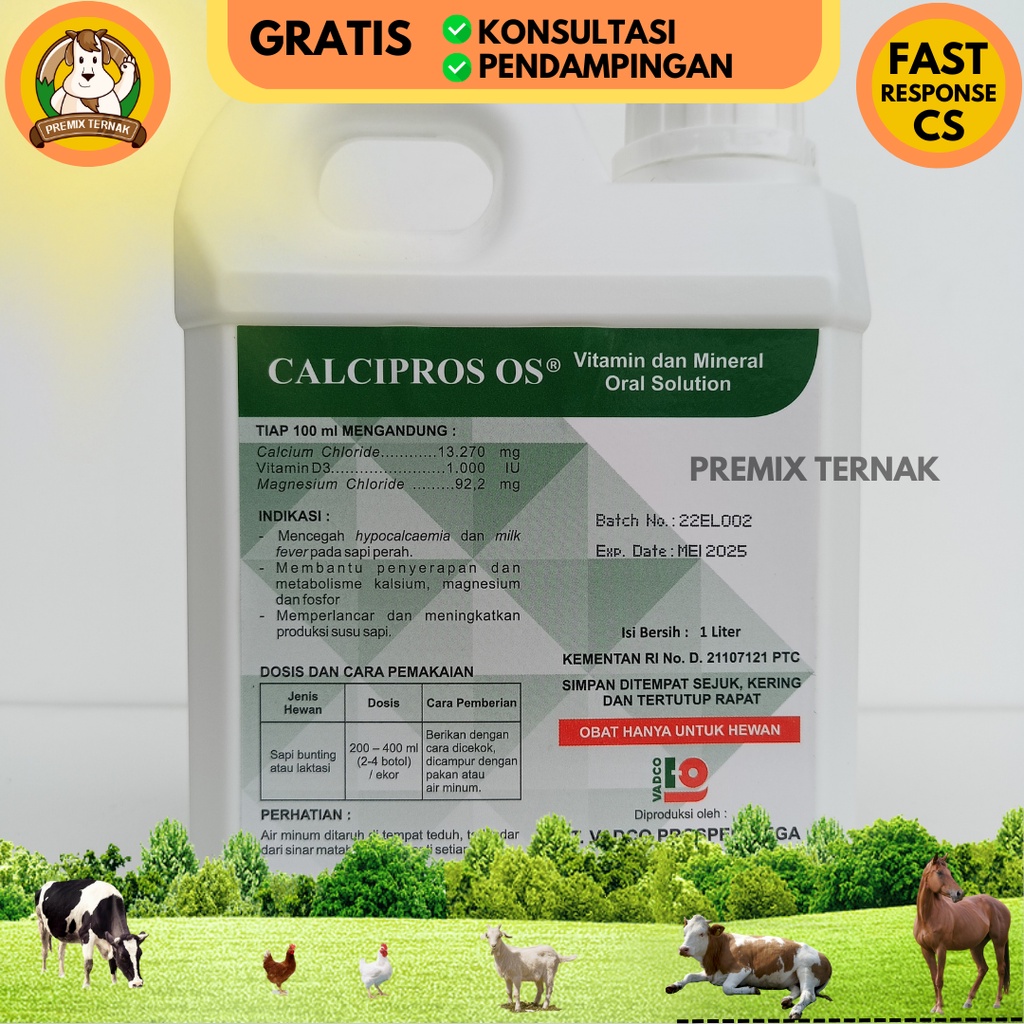 CALCIPROS OS 1 LITER - Suplemen kalsium dan magnesium untuk sapi bunting dan laktasi