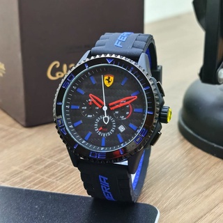 Jam Tangan Ferrari Pria Tag Huer Tali Rubber Chrono Aktif Free Box & Baterai Cadangan ( Bisa COD )