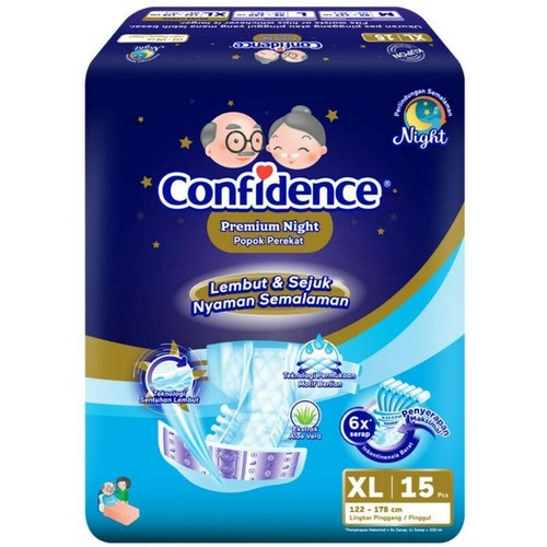 Confidence Premium Night XL15 Popok Dewasa Perekat Adult tape diaper