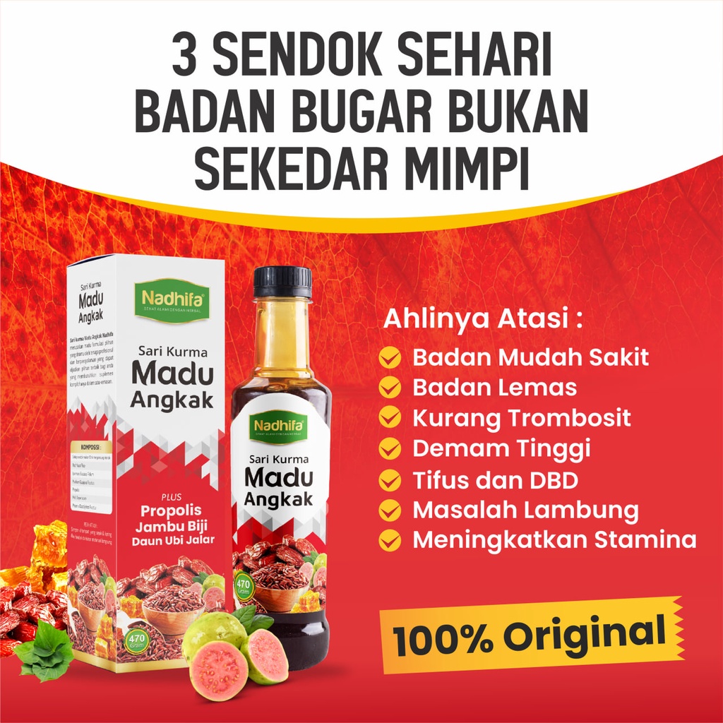 

Promo Sari Kurma Madu Angkak Nadhifa 470g Atasi Tifus dan DBD dengan cepat