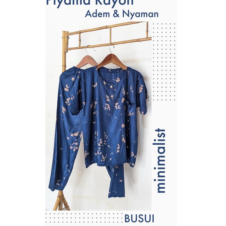 BIG SALE One Set Piyama Rayon Setelan Baju Tidur Celana Panjang Lengan Pendek Wanita Busui Kancing H
