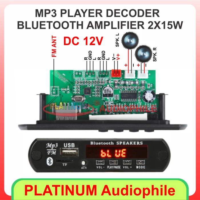 Mp3 Bluetooth Class D Amplifier 2X 15W Mp3 Bluetooth Decoder