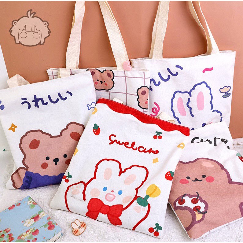 tas tote bag canvas cute kawaii animal tocu import