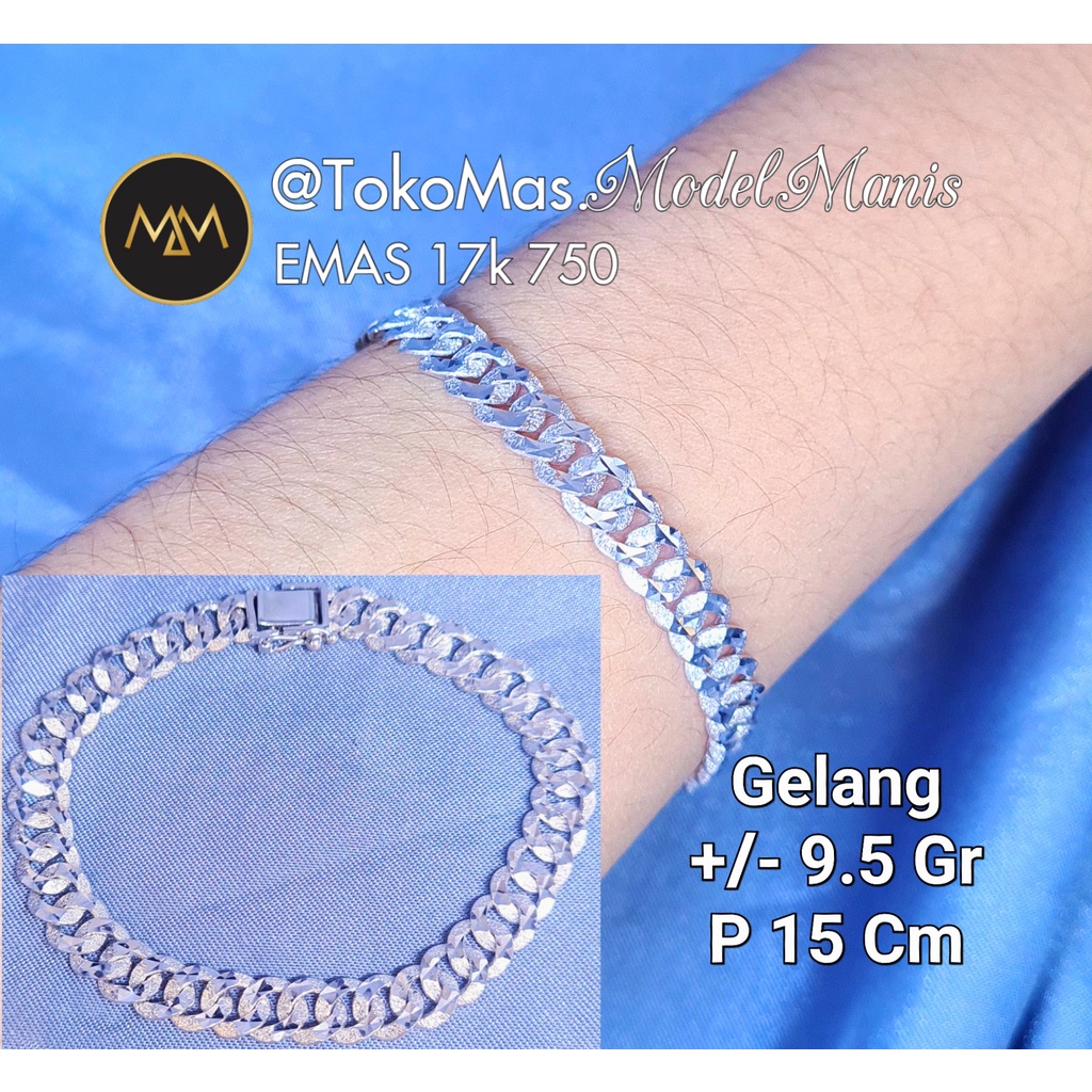 Gelang sisik naga ukir emas putih 750 kadar 17k