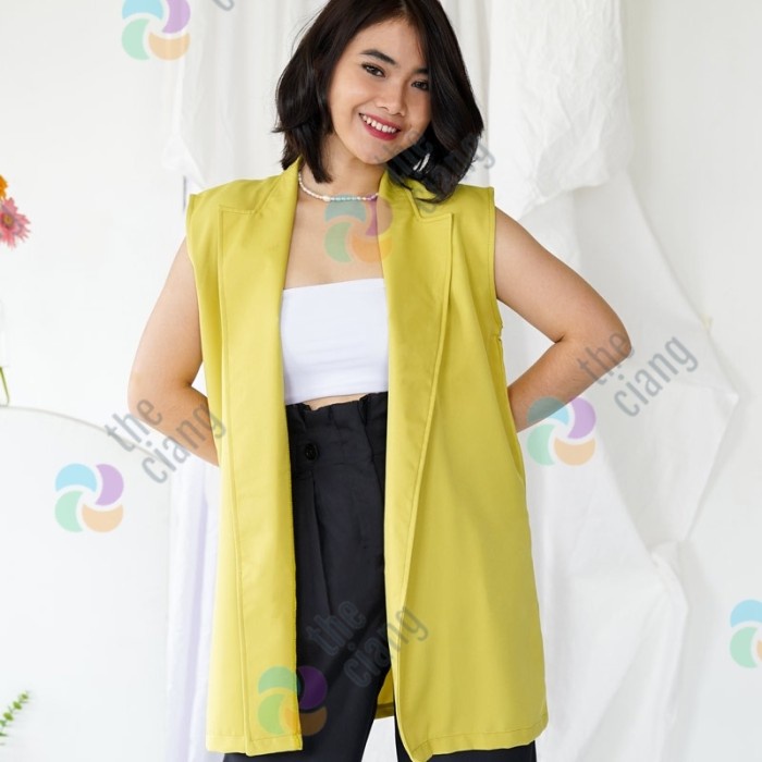 Mono Vest Panjang Tanpa Lengan Outer Rompi Wanita
