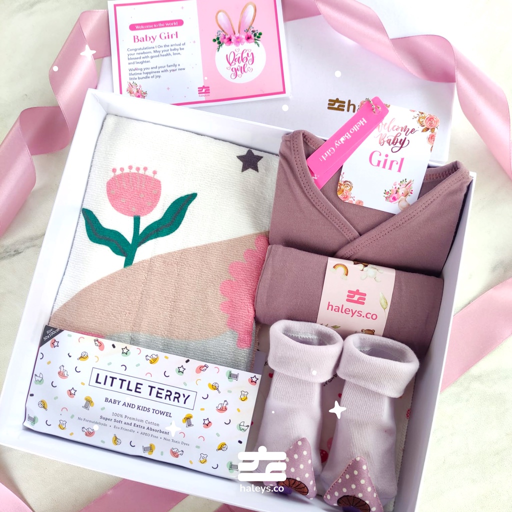 Haleys.co | Baby Hampers Purple Plum Little Terry | Paket Kado Baby Girl 0-12 month | Kado Lahiran Premium | Baby Gift Box |  Kado Bayi | Hampers Baby Boy Girl | Hampers Bayi Perempuan