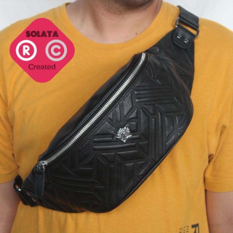 tas slempang kulit asli pria - waistbag pria asli - tas bahu pria