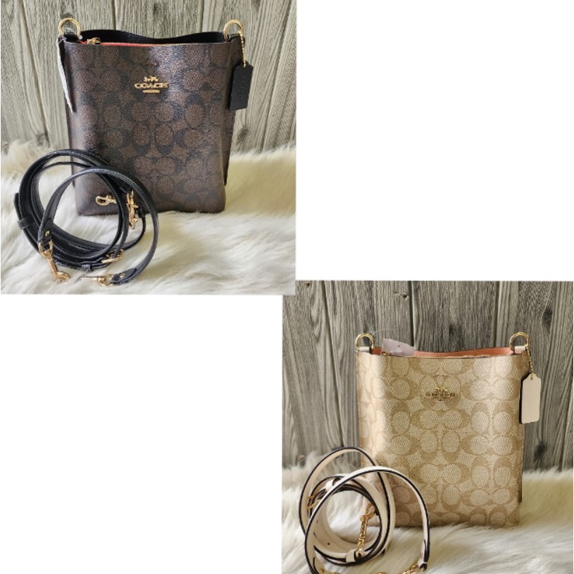 tas BRANDED CA582 Signature Mollie 22 Bucket Bag Light Khaki Chalk, Brown Black