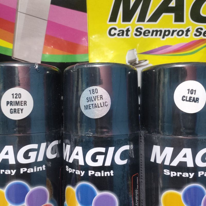 Pilok Pilox Cat Semprot Magic Paket Lengkap 3 Kaleng 300cc Paketan Silver Metalic Metalik 180 Primer Grey Epoxy 120 Clear Pernis Glossy Mengkilap 101 Spray Paint